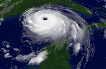 An aerial shot of Hurricane Katrina