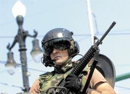 A US military policeman on duty in New Orleans
