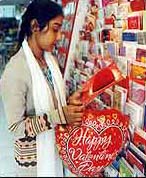 Girl buying Valentine Day card