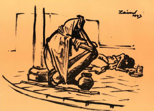 A sketch by Zainul Abedin depicting Bengal Famine 1943